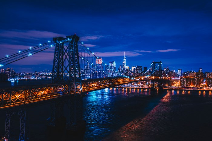 New York City Skyline and Bridges at Night