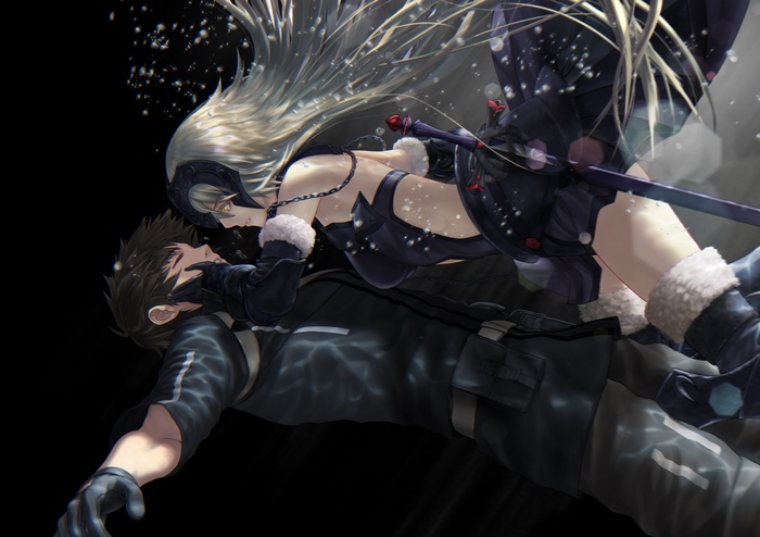 Jeanne d'Arc Alter and Fujimaru Ritsuka underwater