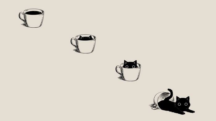 Minimalist drawing of cats in cups