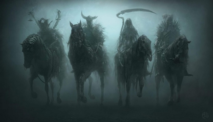 Four Horsemen of the Apocalypse on dark horses