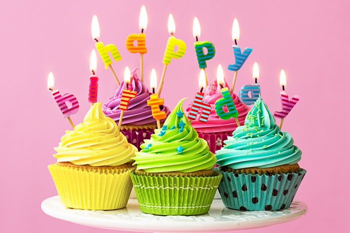 Colorful Birthday Cupcakes with Candles