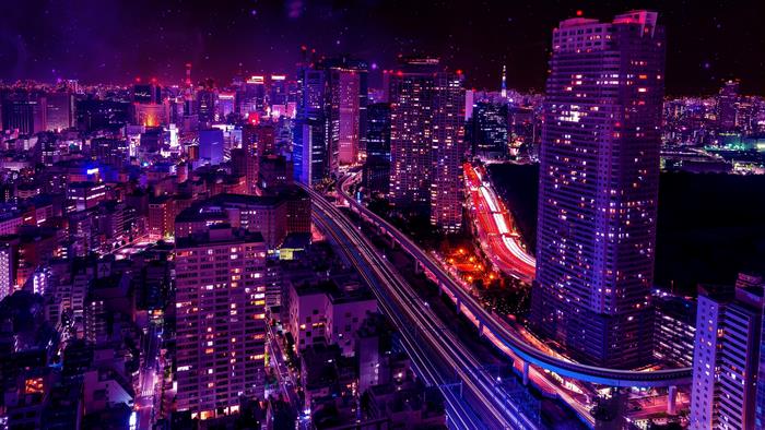 Tokyo Night Cityscape with Illuminated Highways