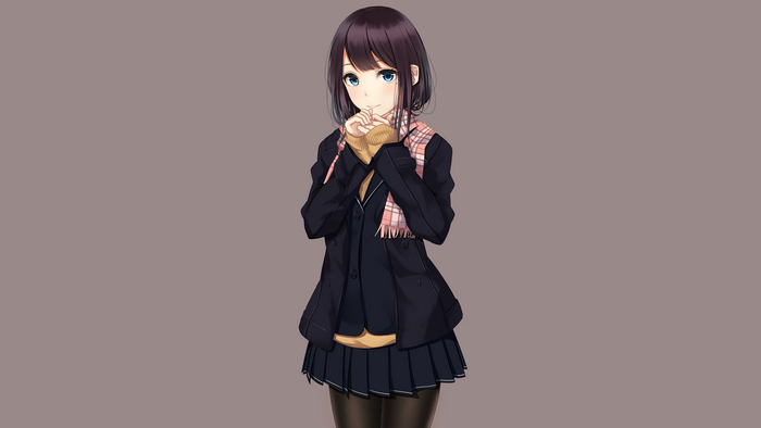 Anime Girl with Blue Eyes and Black Hair Wearing School Uniform