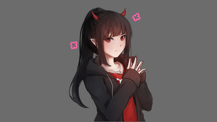 Anime Girl with Horns and Red Eyes Smiling