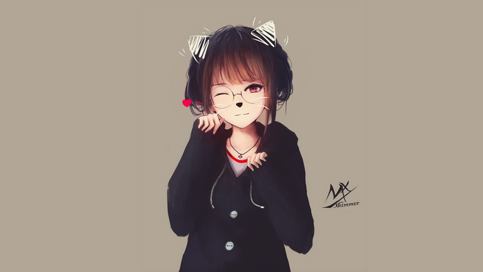 Anime girl with glasses and cat ears