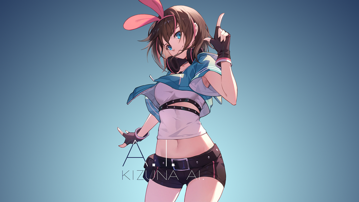 Kizuna AI anime girl with pink bunny ears