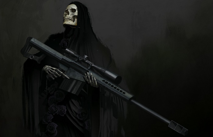Grim Reaper Holding Sniper Rifle in Dark Setting