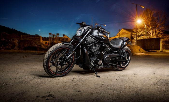 Harley-Davidson motorcycle at night