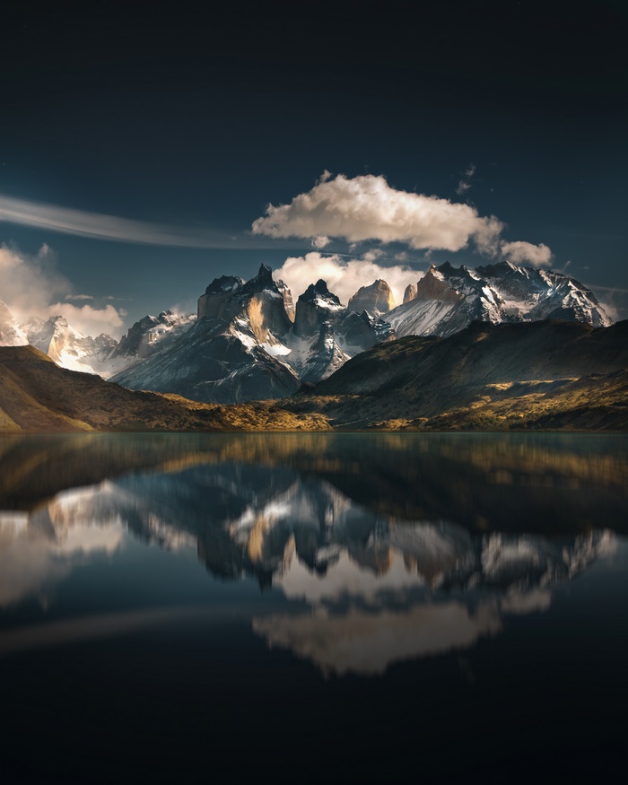 Torres del Paine National Park, Chile, with mountain reflections