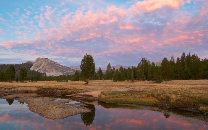 Half Dome and river at sunset, Yosemite National Park