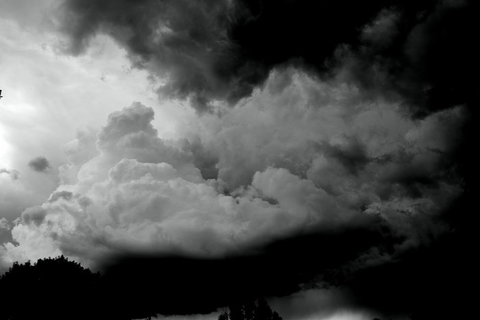 Dramatic storm clouds in black and white