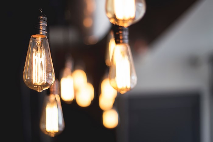 Close-up of glowing Edison light bulbs