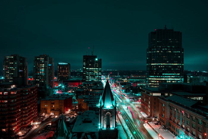 Cityscape at Night with Long Exposure Road Lights
