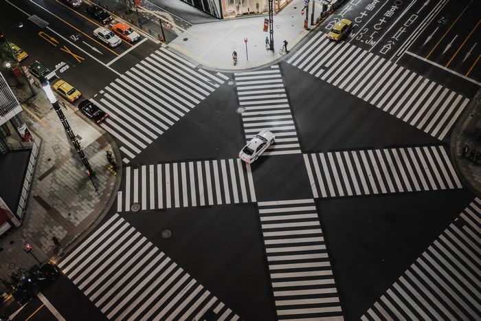 Aerial view of Ginza intersection at night