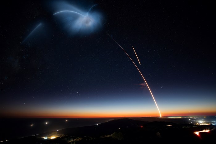 SpaceX Falcon Rocket Launch at Night
