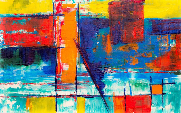 Abstract painting with geometric shapes and bold colors