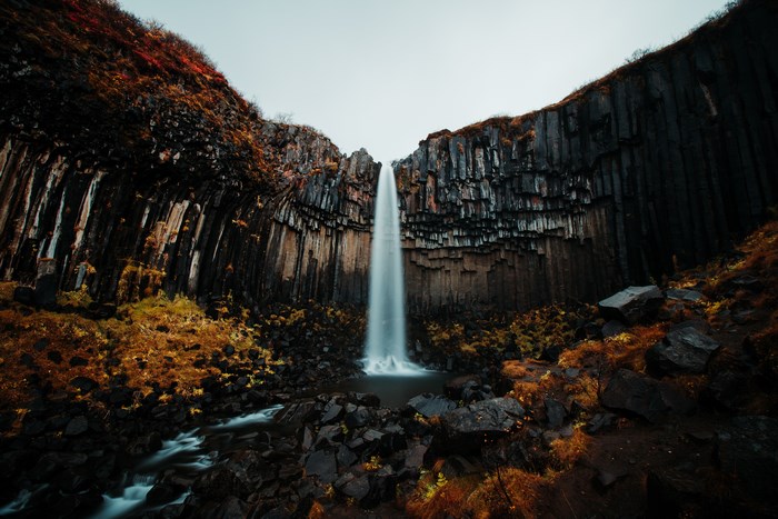 Svartifoss waterfall in Iceland with basalt columns