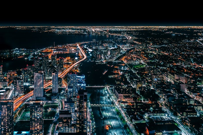 Aerial view of Toronto city scape at night