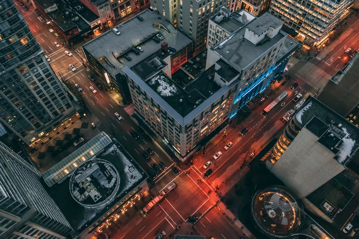Aerial view of Vancouver downtown at night