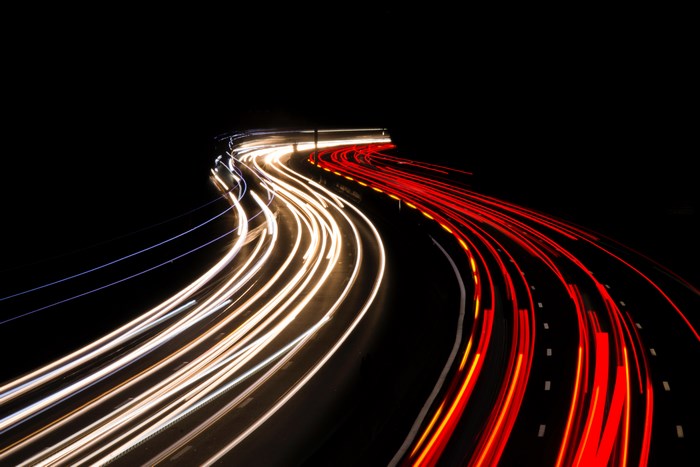 Long exposure highway light trails at night