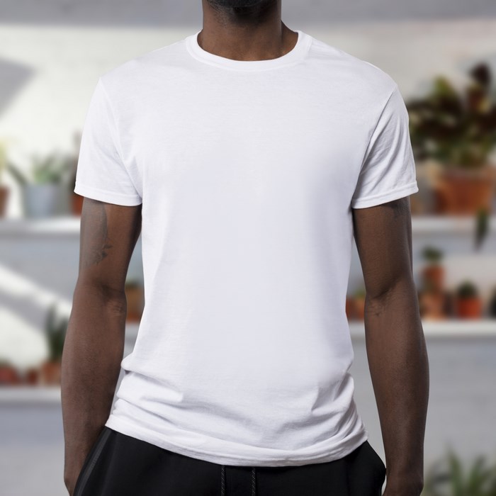Man wearing a blank white t-shirt