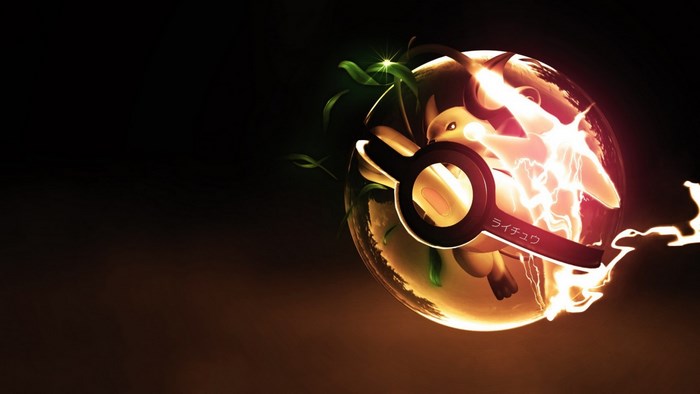 Raichu from Pokemon in a Pokeball with lightning