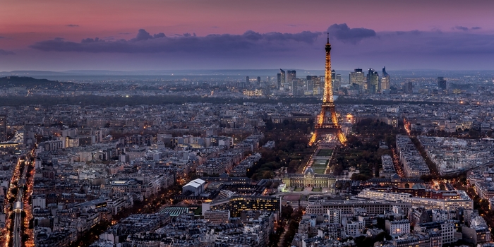 Eiffel Tower and Paris skyline at dusk