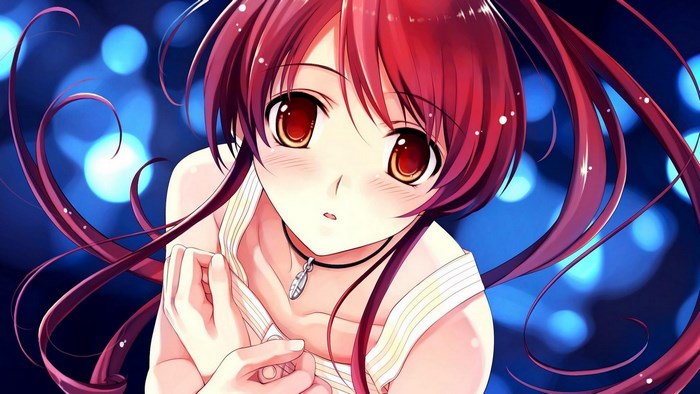 Anime girl with red hair and glowing eyes