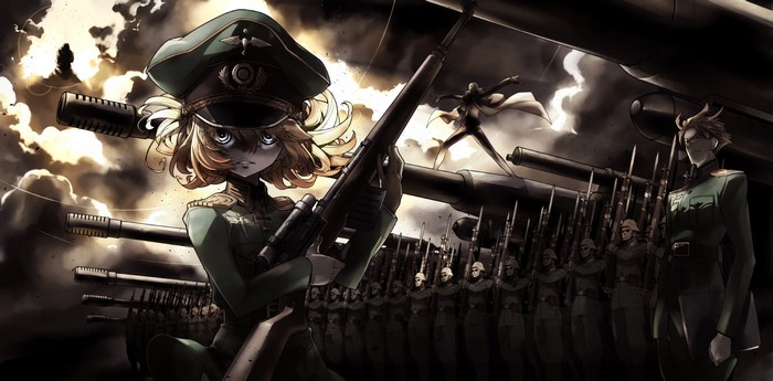 Tanya von Degurechaff from Youjo Senki with soldiers