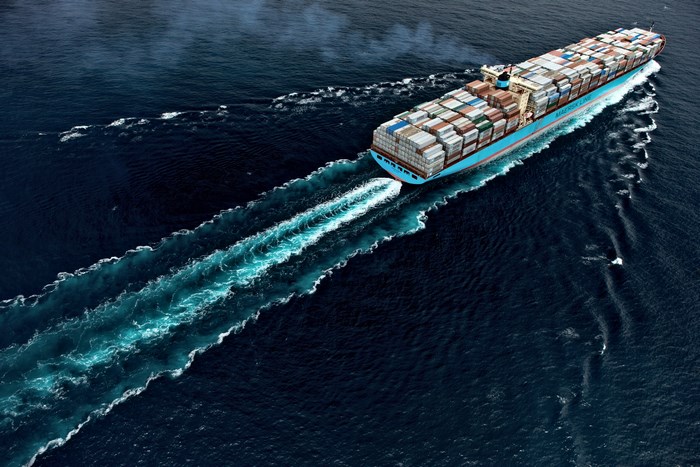 Container ship sailing on the ocean