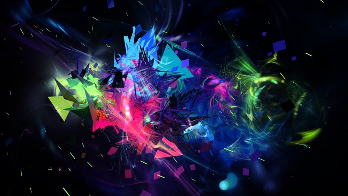 Abstract explosion of colorful geometric shapes and light trails