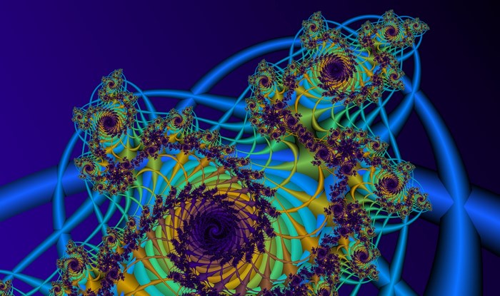 Fractal pattern with blue and yellow spirals