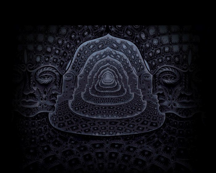 Abstract fractal art with faces and eyes