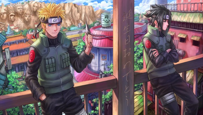 Naruto and Sasuke in Hidden Leaf Village