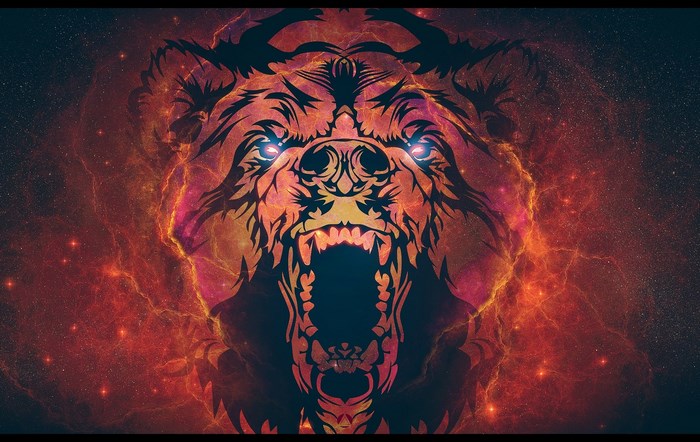 Tribal Bear Roaring with Fiery Nebula Background