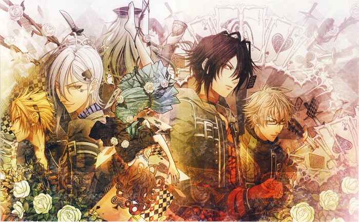 Amnesia characters with playing cards and roses