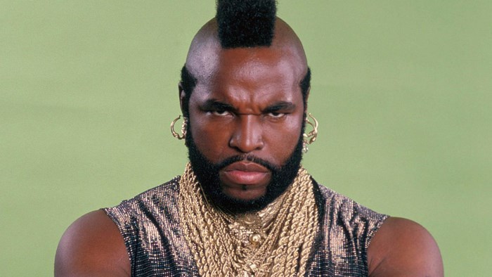 Mr. T with gold chains and mohawk