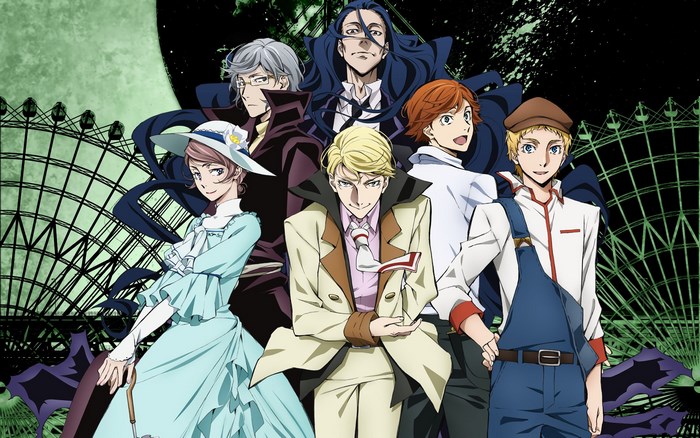 Bungo Stray Dogs characters in front of a Ferris wheel