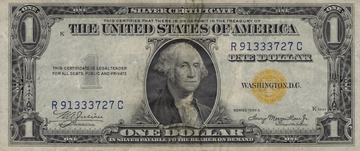 1935 A Silver Certificate One Dollar Bill