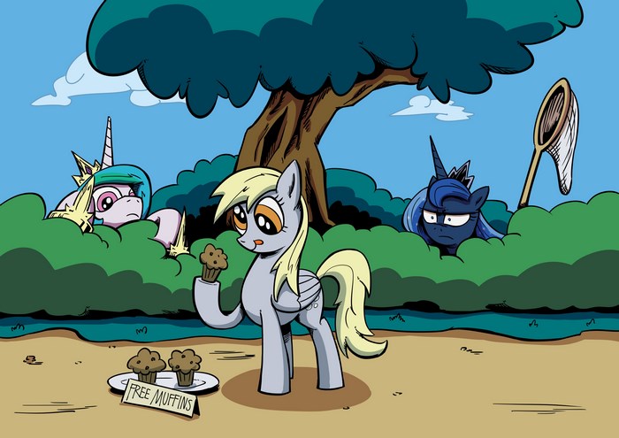 Derpy Hooves, Princess Celestia, and Princess Luna from My Little Pony