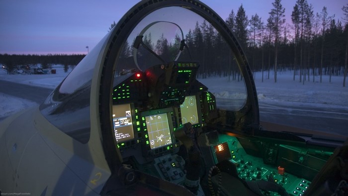 Eurofighter Typhoon cockpit at dusk