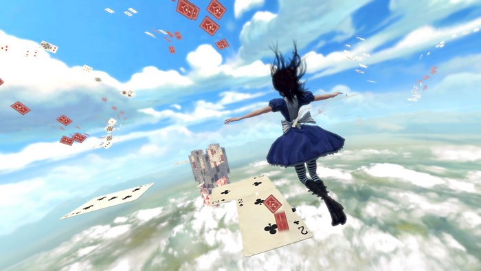 Alice from Alice: Madness Returns falling through clouds