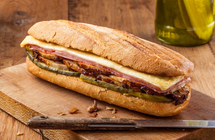 Cuban sandwich with pickles and ham