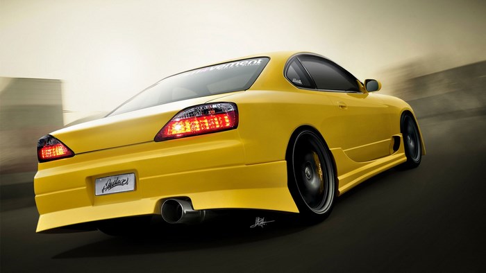 Yellow Nissan Silvia S15 rear view