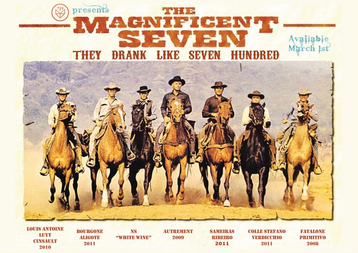 The Magnificent Seven on Horses in Desert