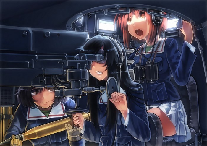 Girls und Panzer characters in a tank