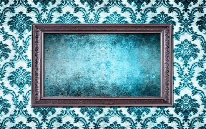 Vintage Ornate Frame on Blue Damask