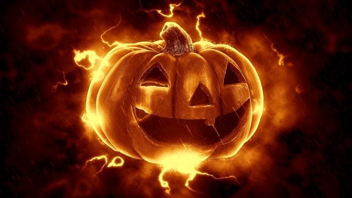 Scary Halloween Pumpkin with Lightning