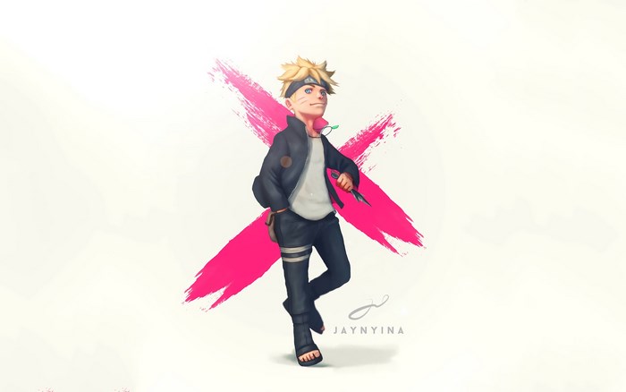 Boruto Uzumaki Standing with Kunai and Pink X