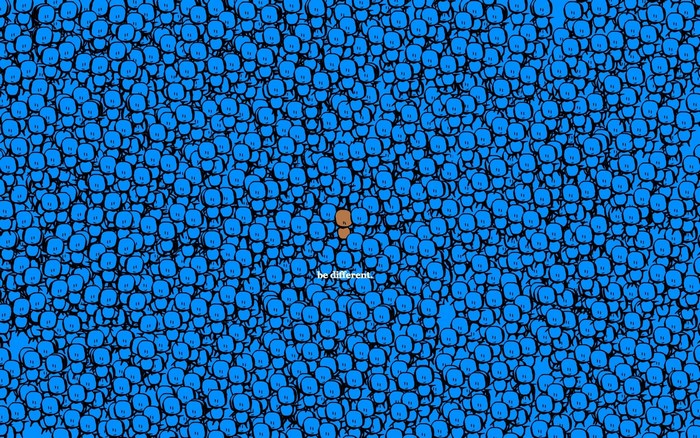 Motivational image with brown figure and blue shapes